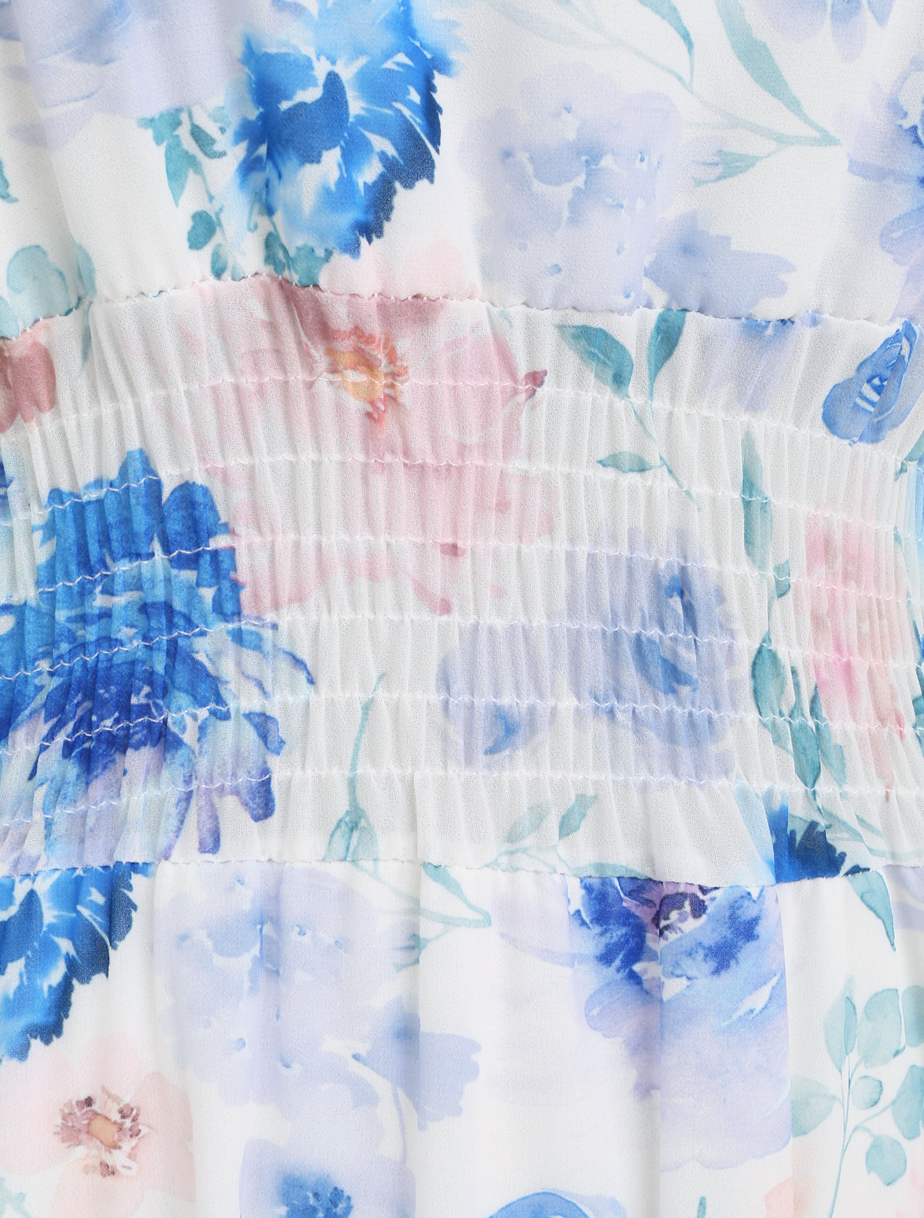 Robe longue en voile imprimé pivoines - Bleu - 3