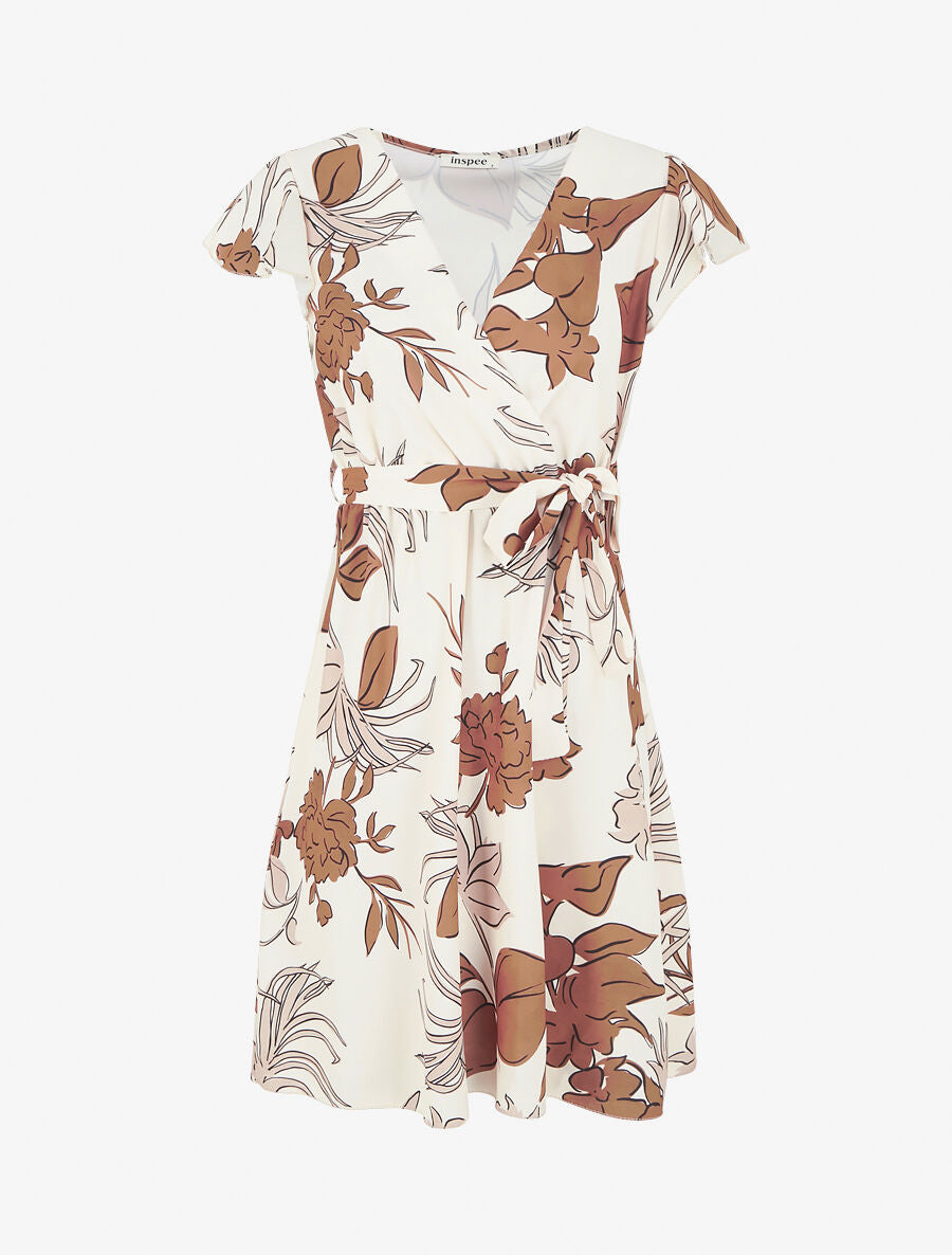 Robe mi-longue évasée imprimé fleuri - Beige - 1