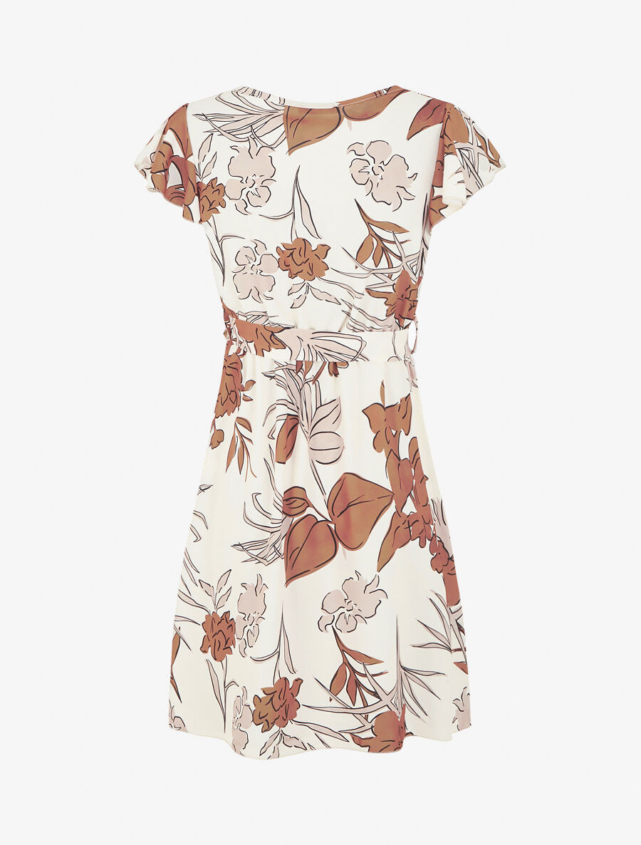 Robe mi-longue évasée imprimé fleuri - Beige - 2