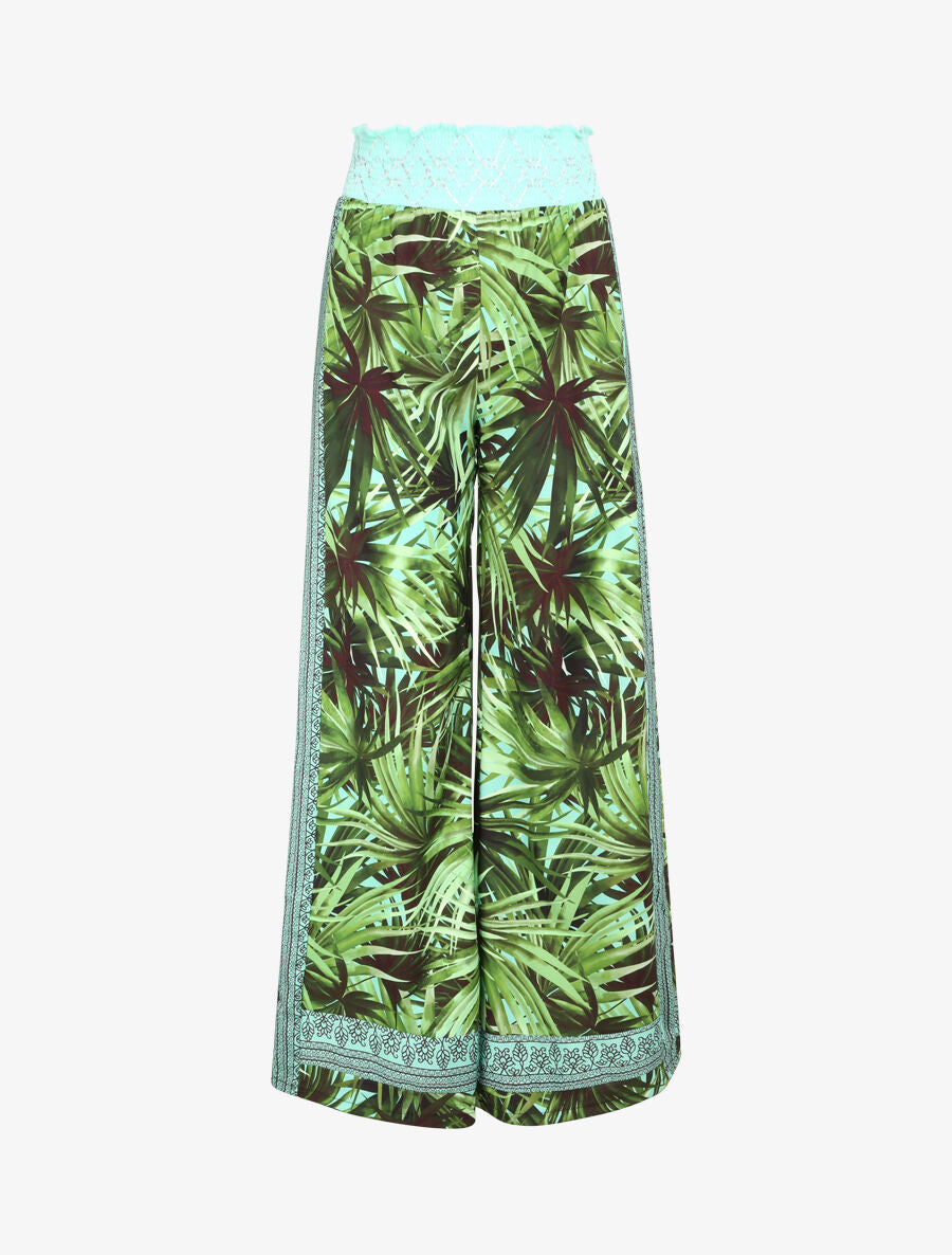 Pantalon fluide coupe flare imprimé tropical - Turquoise - 4