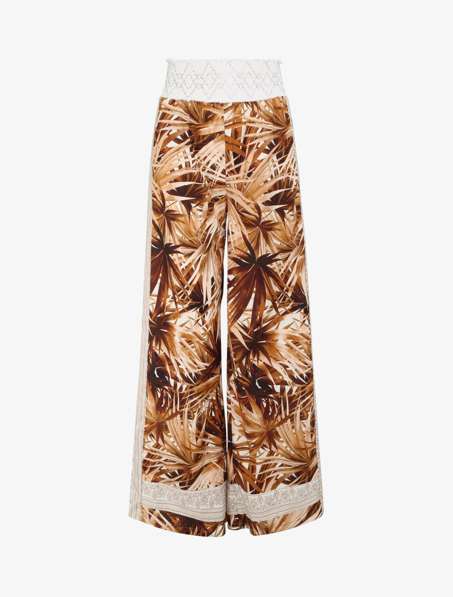 Pantalon fluide coupe flare imprimé tropical - Camel - 4