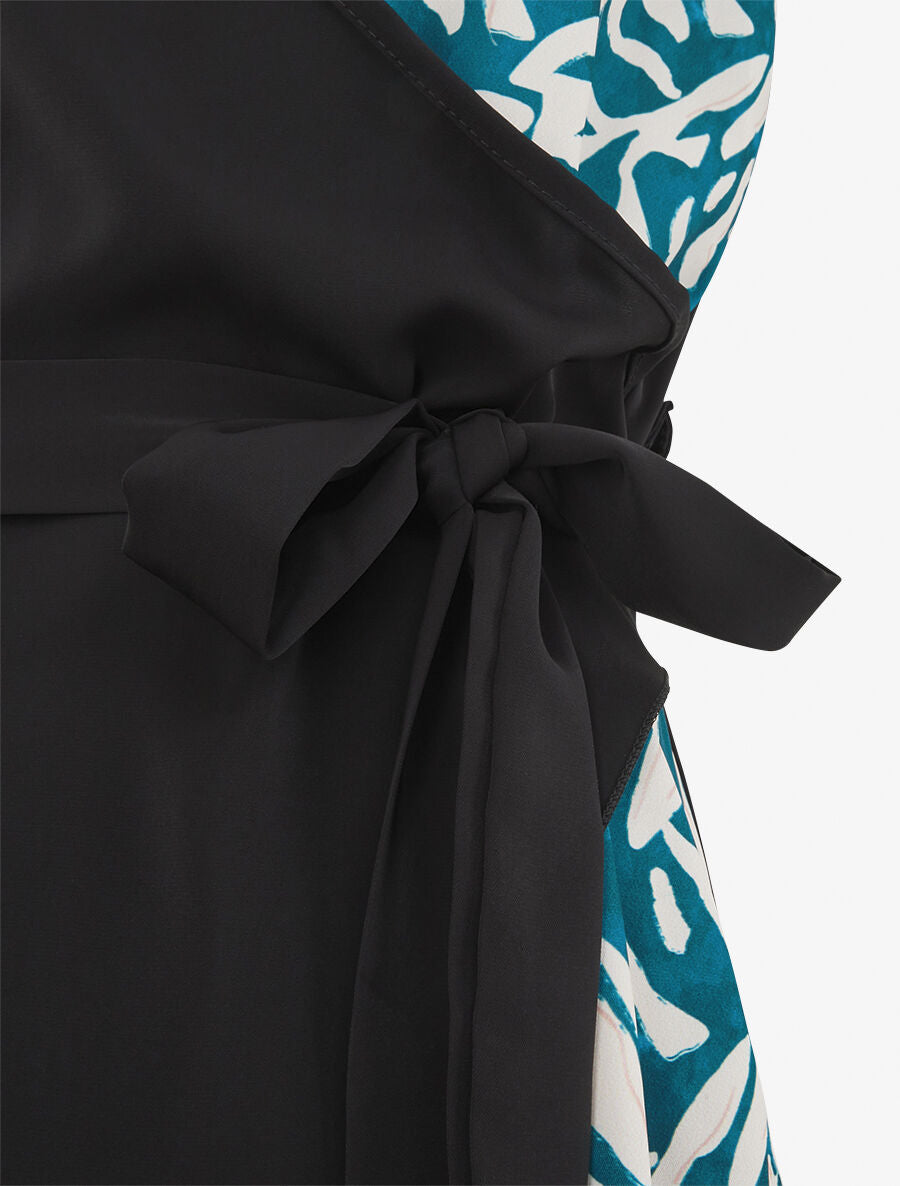 Robe portefeuille sans manches imprimé fantaisie - Noir/bleu canard - 3