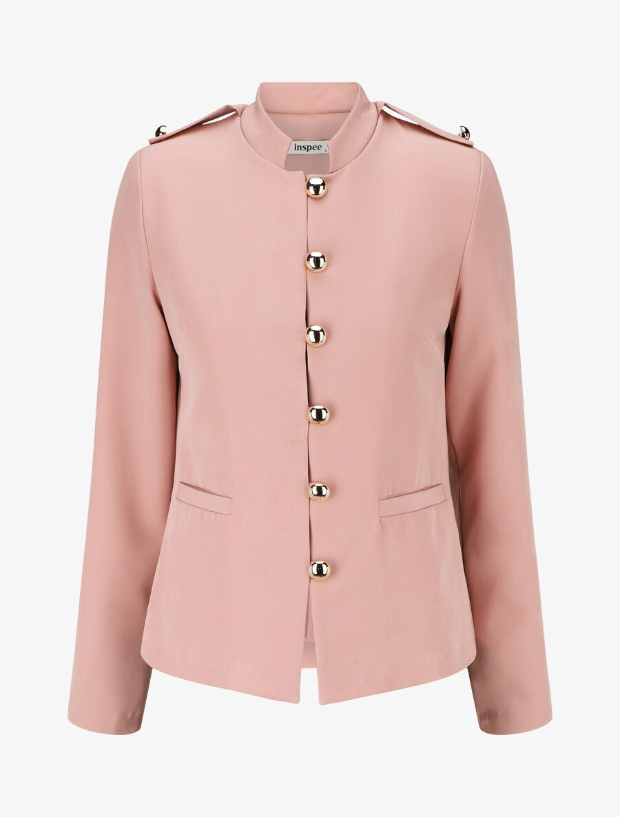 Blazer uni mi-long boutonné - Rose - 4