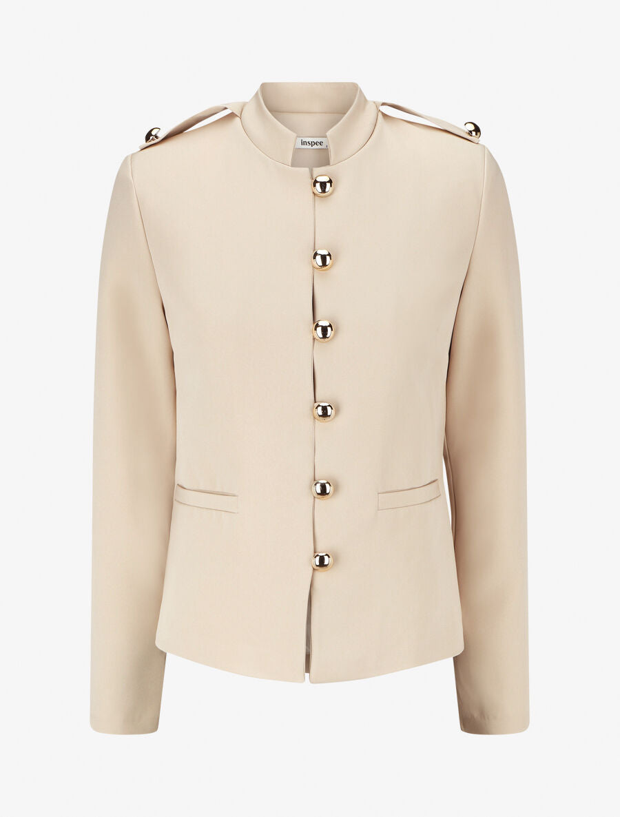 Blazer uni mi-long boutonné - Beige - 1