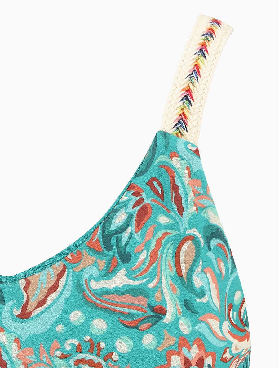 Débardeur motif fleuri et bretelles fantaisies - Turquoise - 3