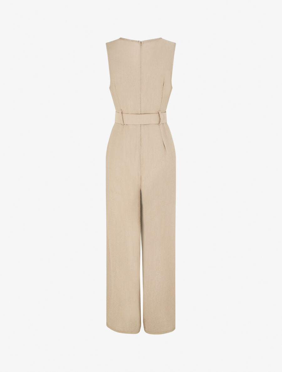 Combinaison unie sans manches effet lin - Beige - 2