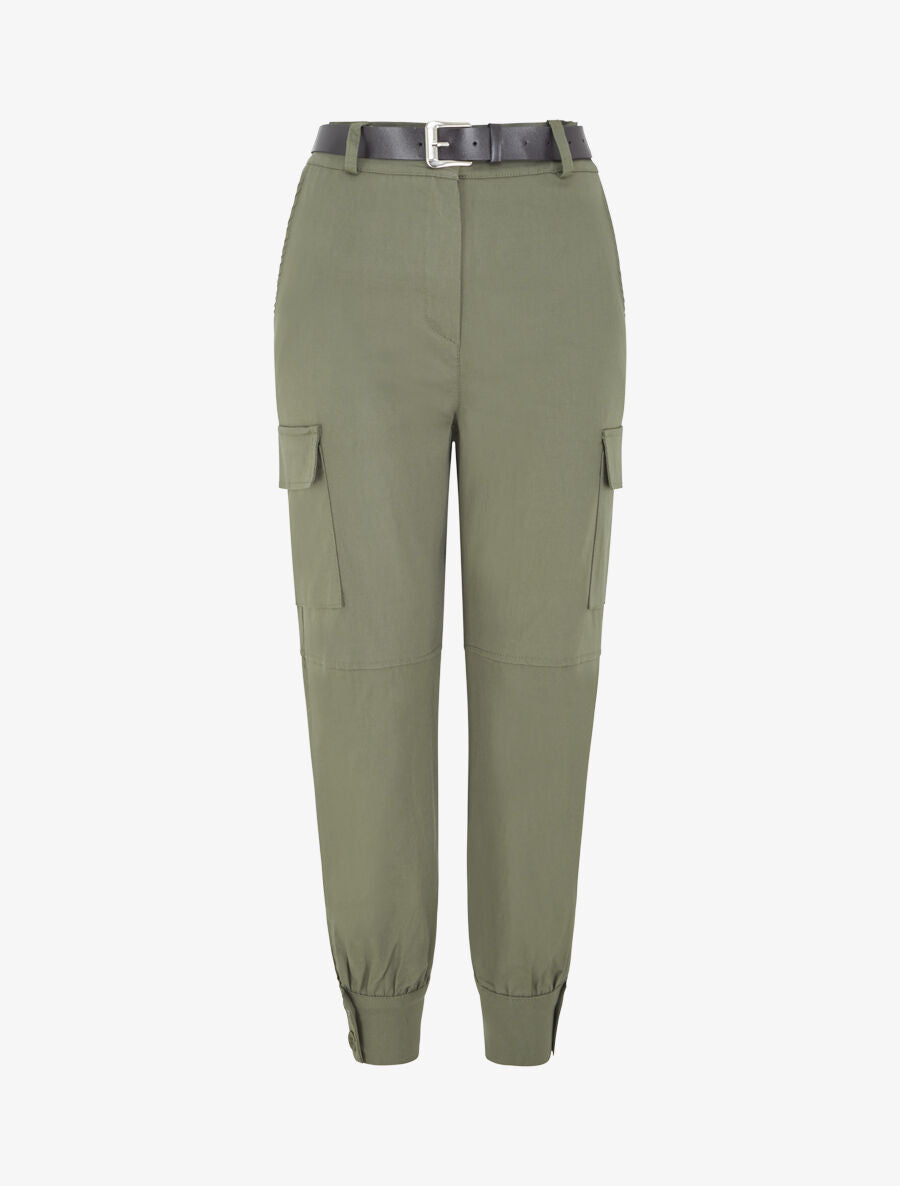 Pantalon cargo élastiqué uni - Kaki - 1