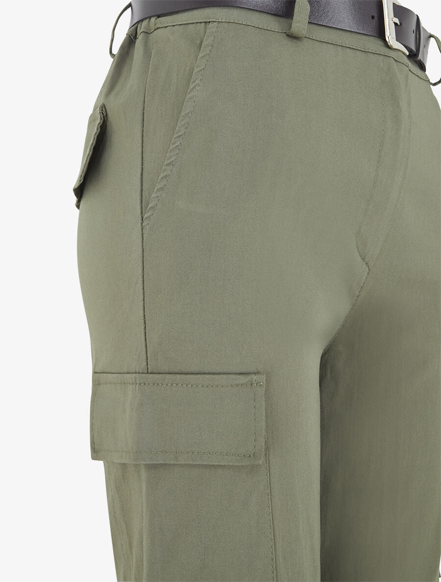 Pantalon cargo élastiqué uni - Kaki - 3