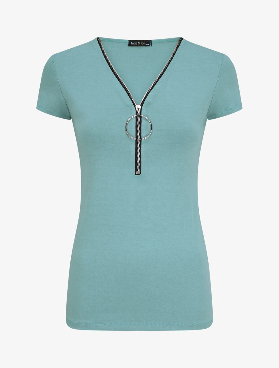 T-shirt stretch à encolure zippée - Bleu ciel - 4
