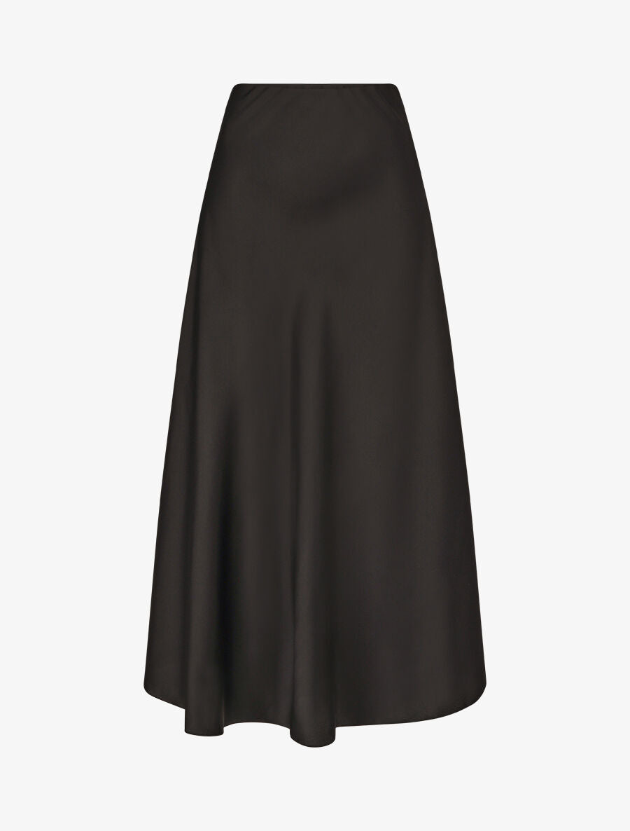 Jupe longue satinée et évasée - Noir - 1