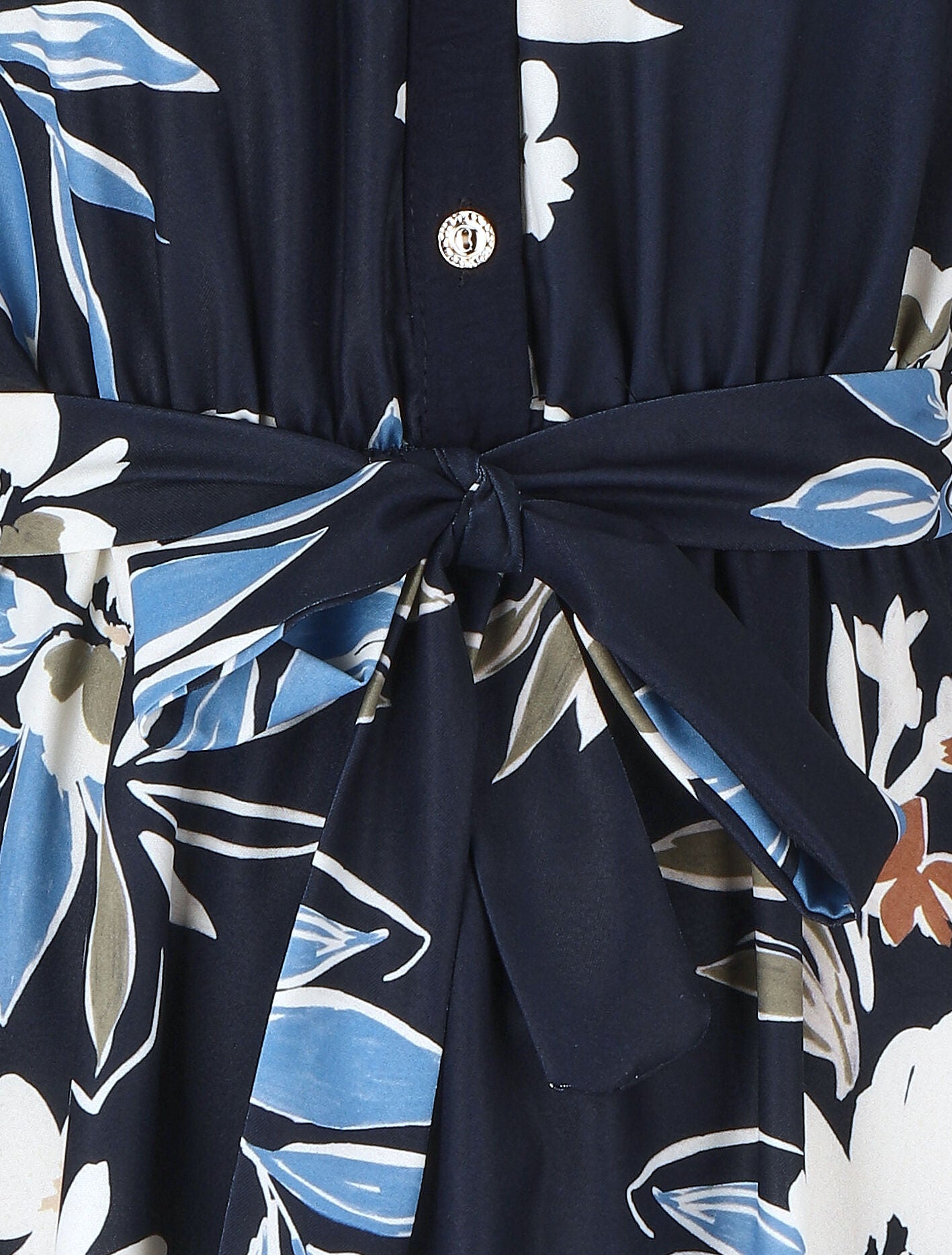Robe chemise motif fleuri manches courtes - Marine - 3