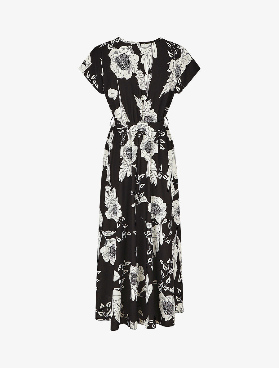 Robe longue imprimé floral à col cache-coeur - Noir - 2