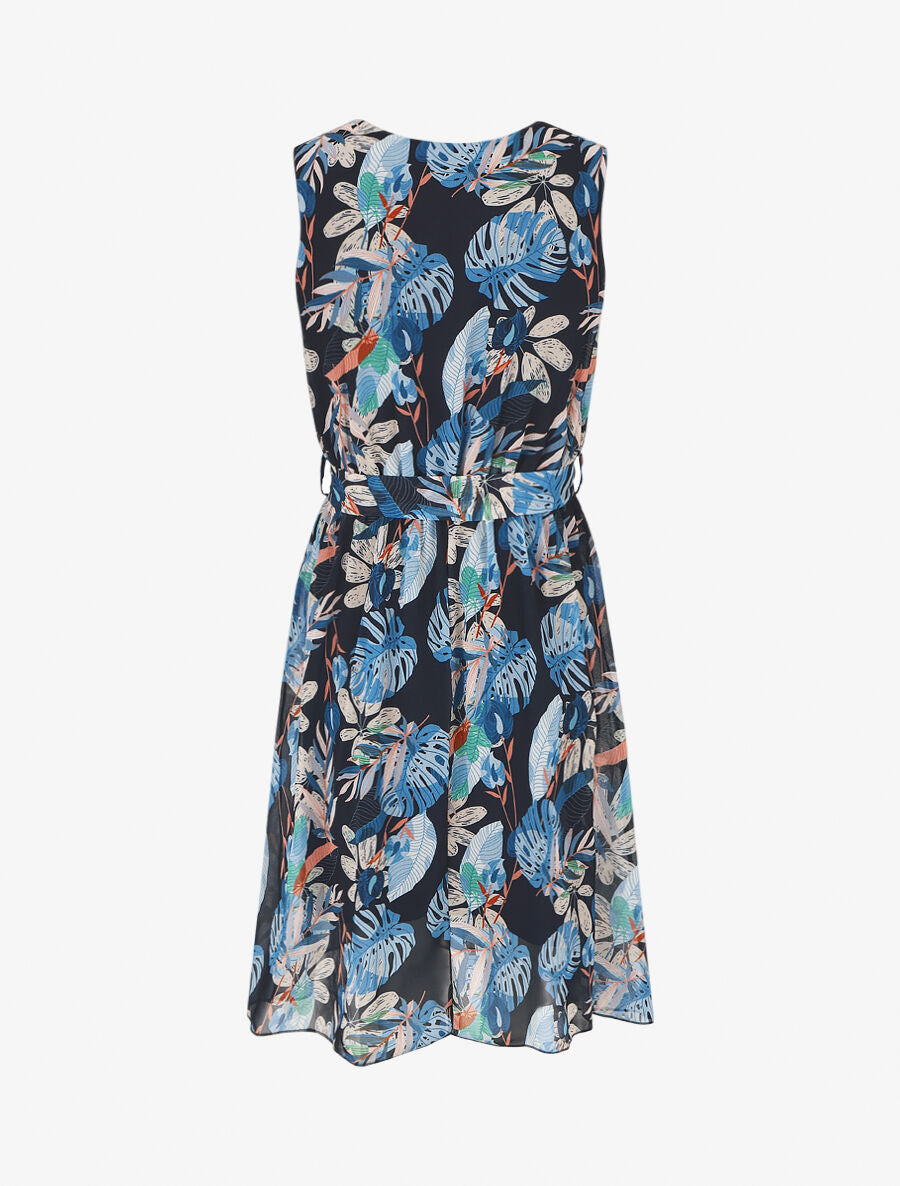 Robe mi-longue imprimé floral - Marine - 2