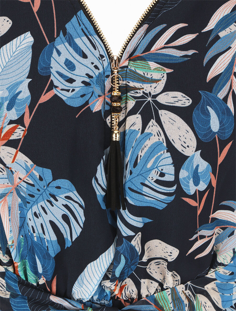 Robe mi-longue imprimé floral - Marine - 3