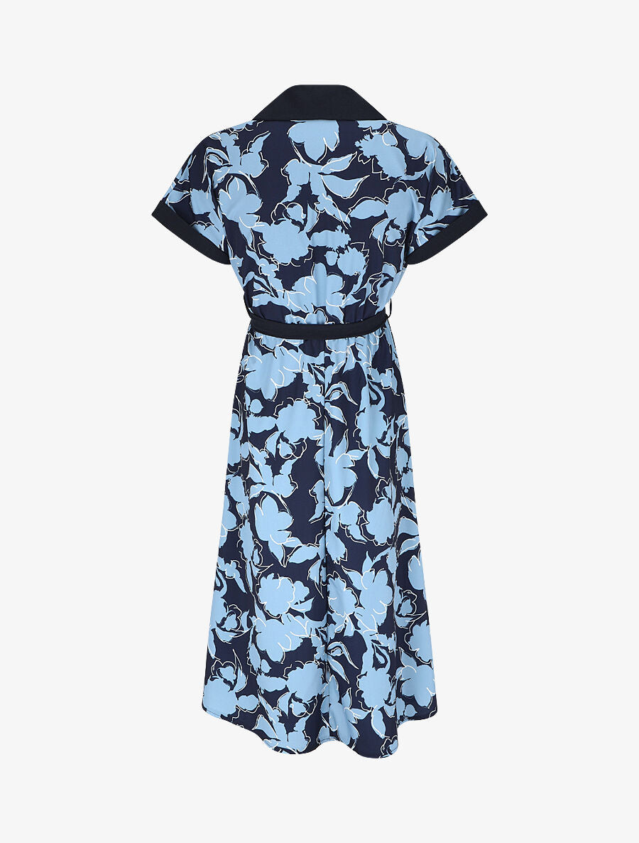 Robe longue élastiquée à imprimé floral - Marine - 2