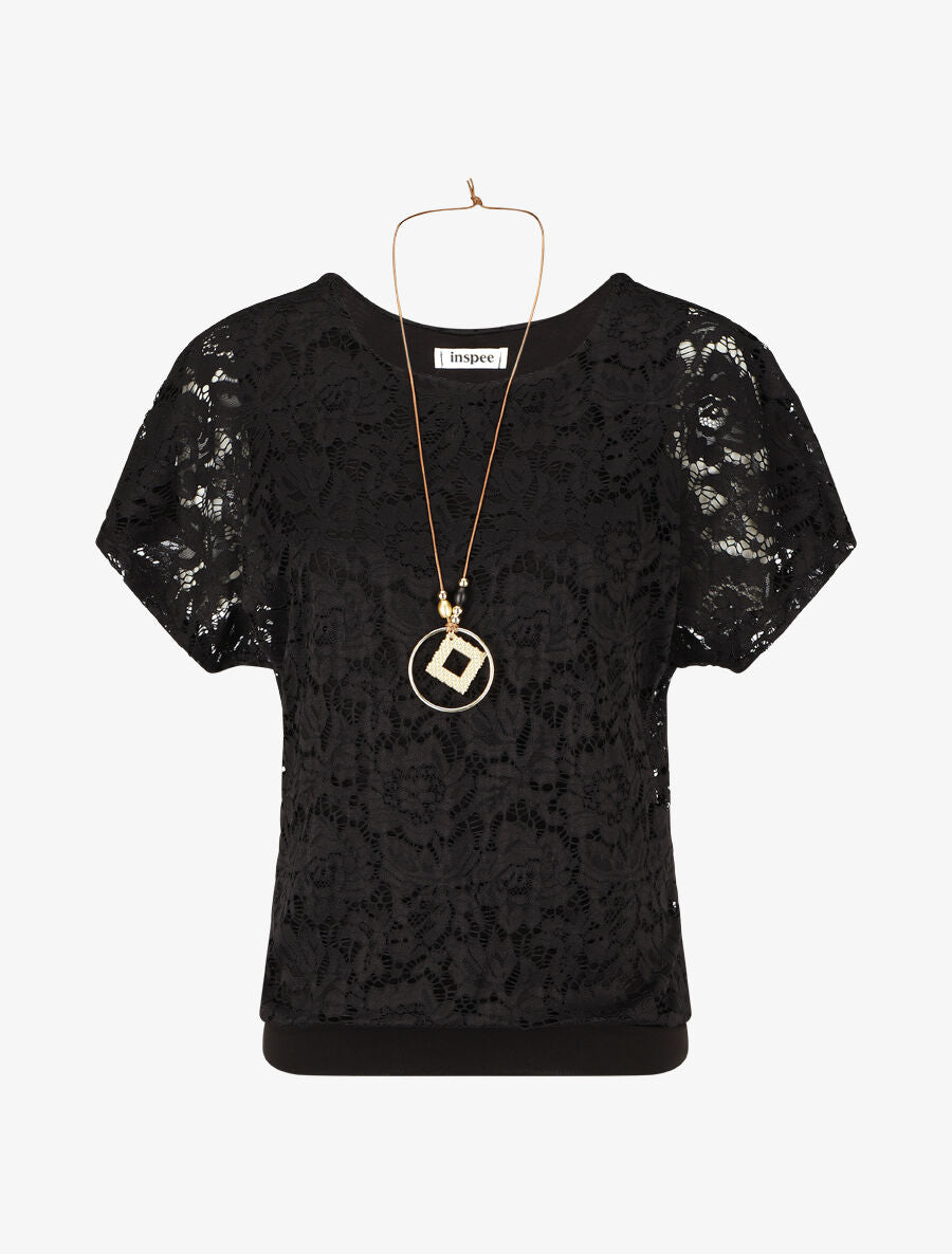 Top uni en broderies - Noir - 4