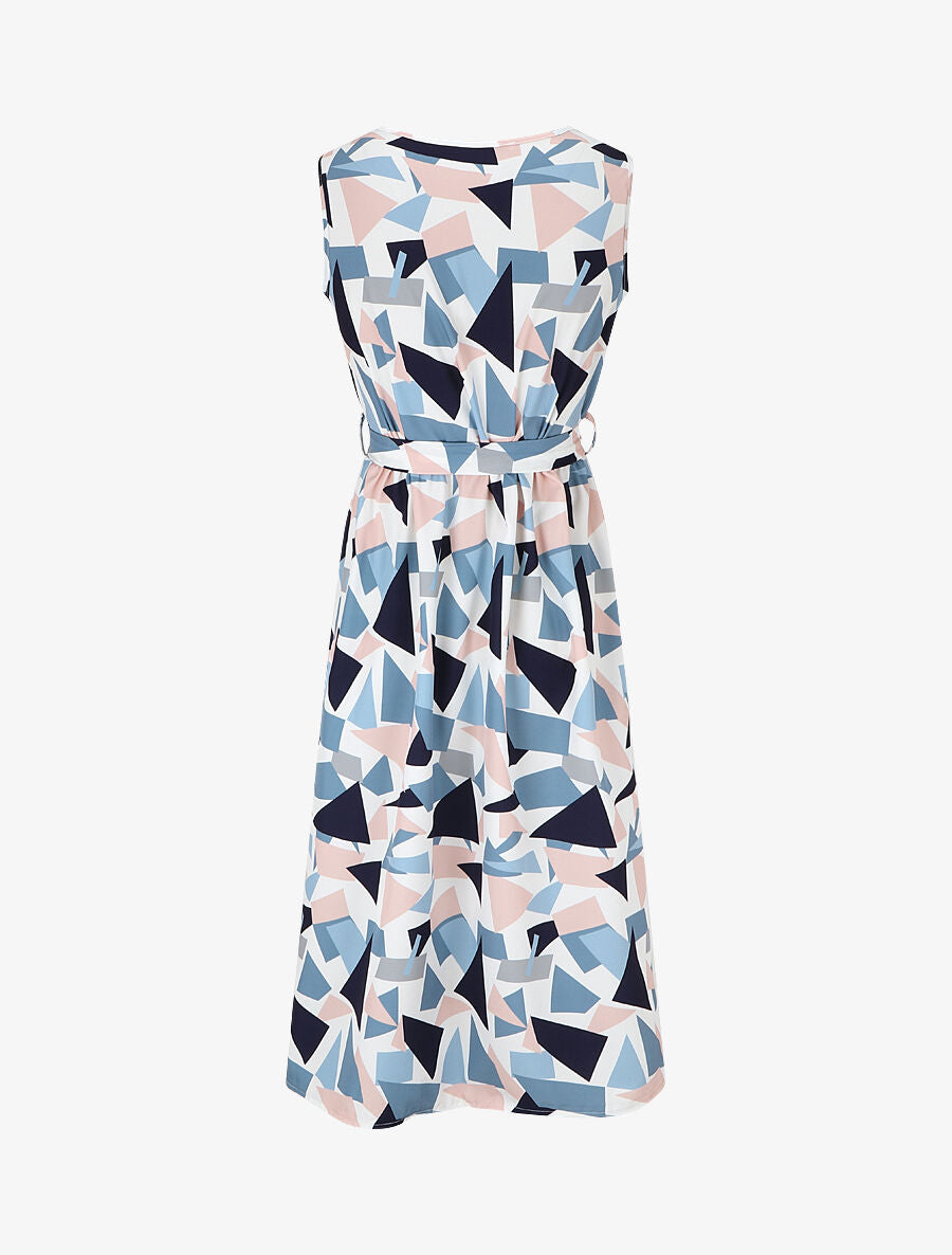 Robe midi droite sans manches imprimé triangles - Bleu - 2