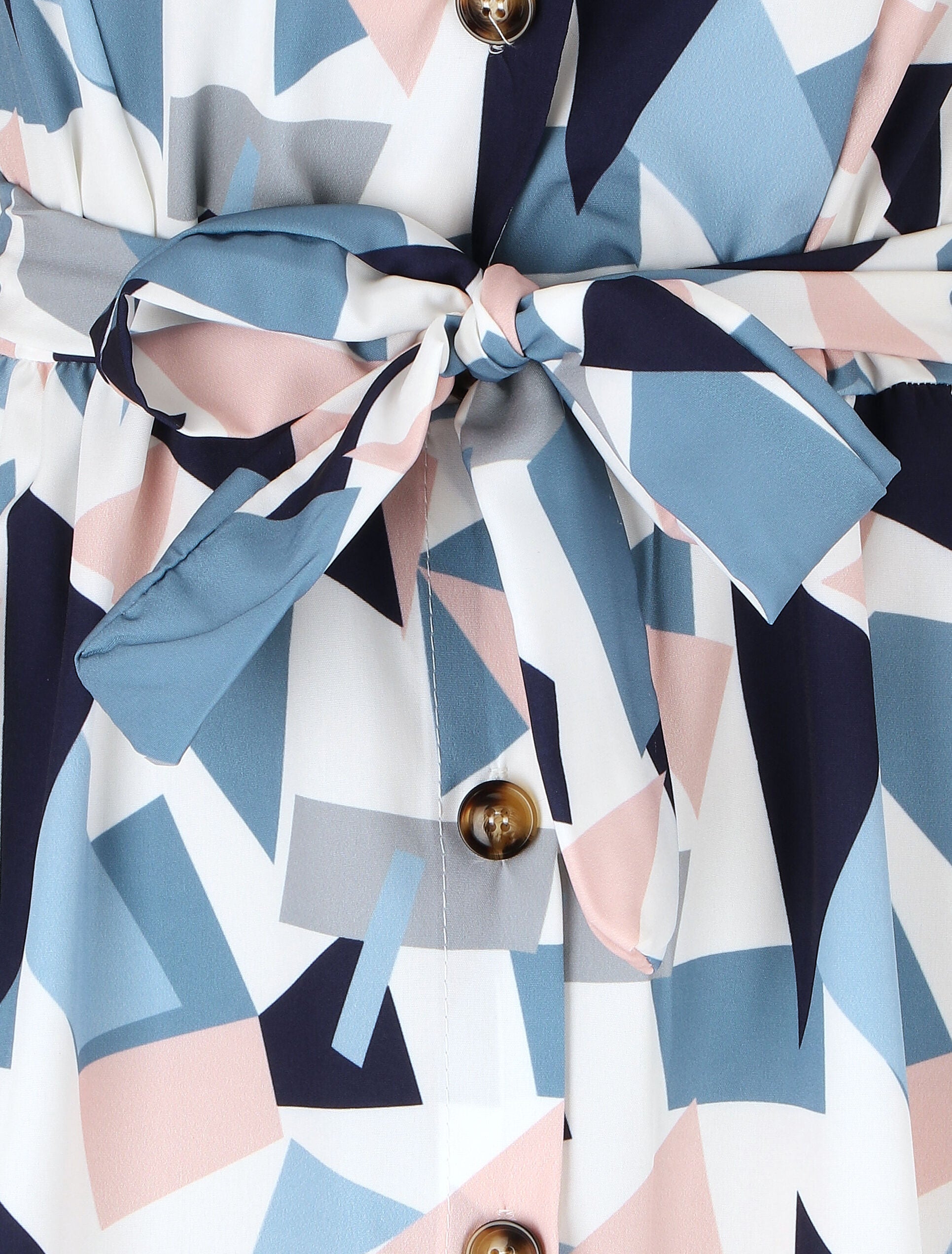 Robe midi droite sans manches imprimé triangles - Bleu - 3
