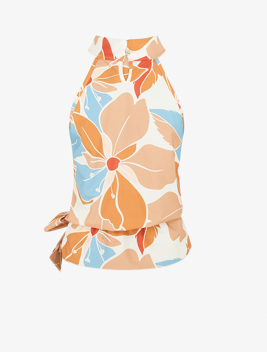 Top sans manches imprimé grandes fleurs - Beige - 2