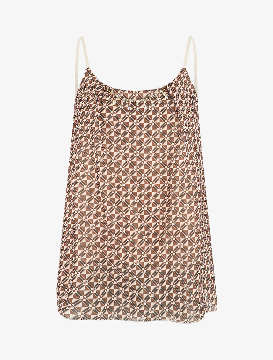 Top mosaïque en voile à bretelles et bijou - Camel - 1