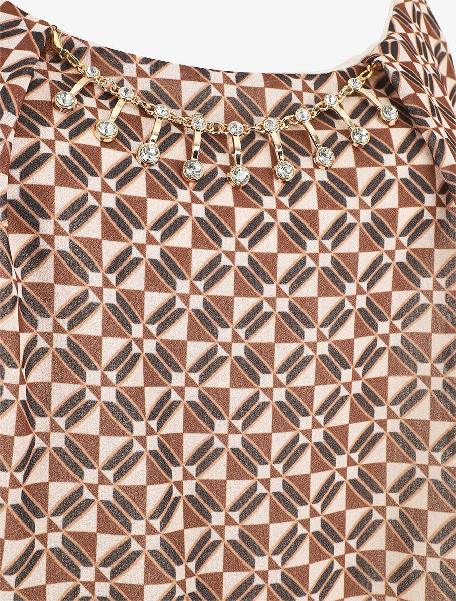 Top mosaïque en voile à bretelles et bijou - Camel - 3