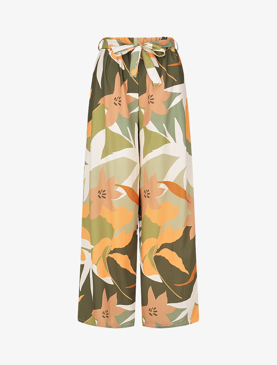 Pantalon ample imprimé grandes fleurs - Kaki - 1