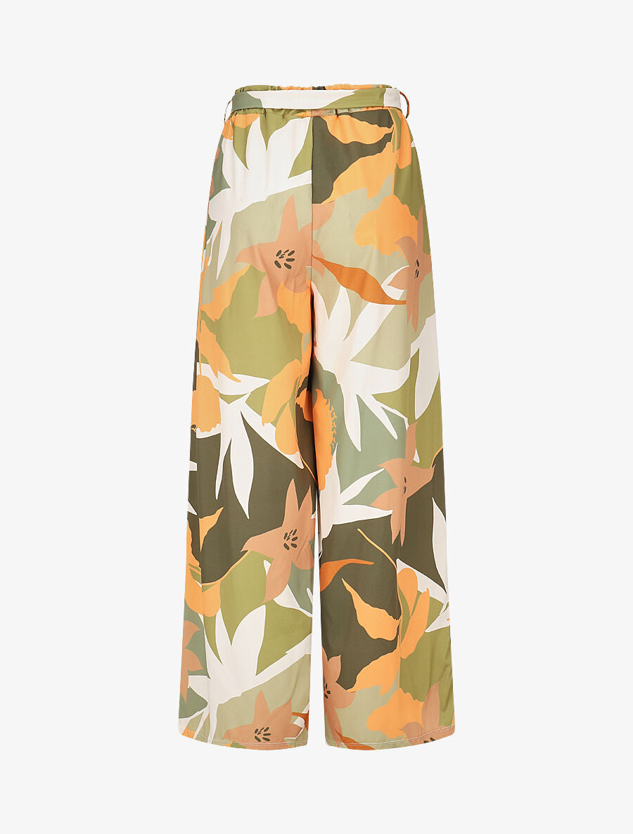 Pantalon ample imprimé grandes fleurs - Kaki - 2
