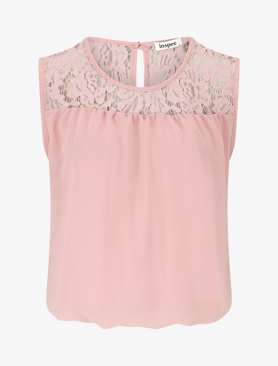Top ample sans manches à dentelle - Rose - 1