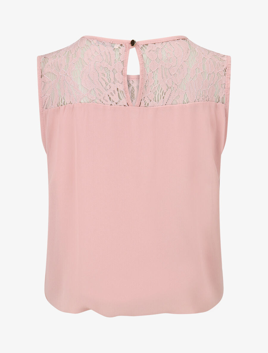 Top ample sans manches à dentelle - Rose - 2