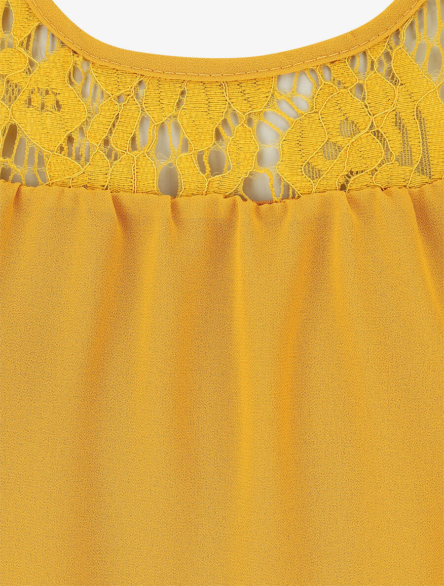 Top ample sans manches à dentelle - Moutarde - 3