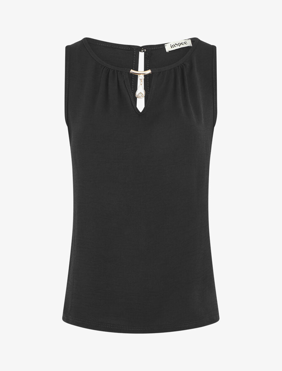 Top droit sans manches col bijou - Noir - 1