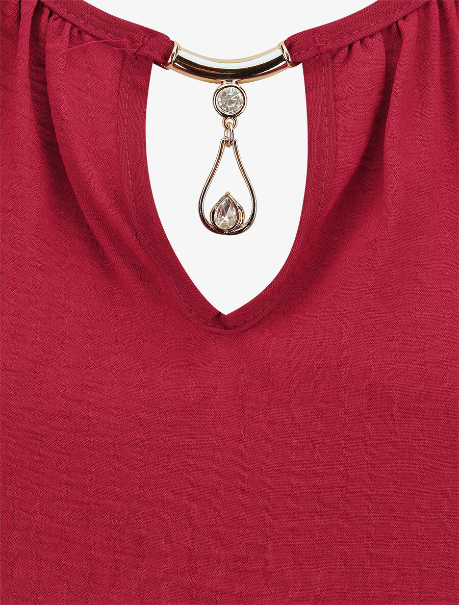 Top droit sans manches col bijou - Bordeaux - 3