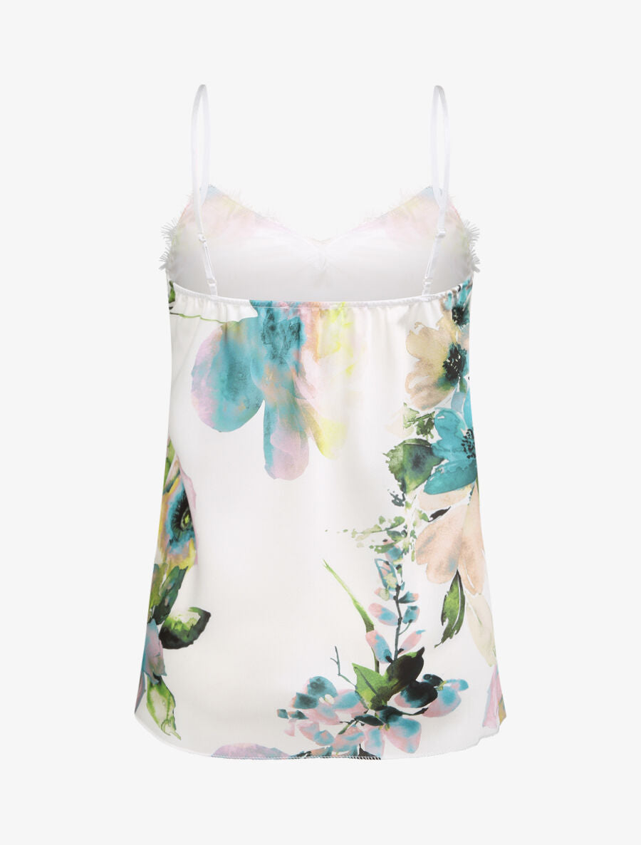 Caraco droit imprimé coquelicot style aquarelle et dentelle - Blanc - 2