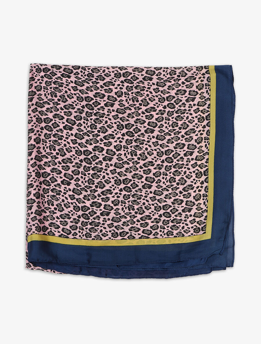 Foulard en soie mélangée imprimé léopard - Bleu - 2