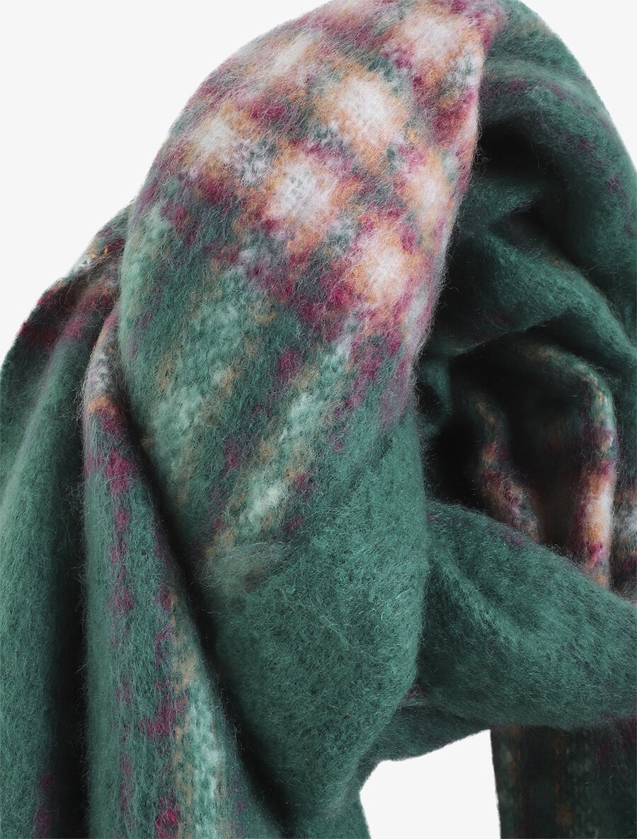 Echarpe à carreaux et franges fantaisies - Vert - 3