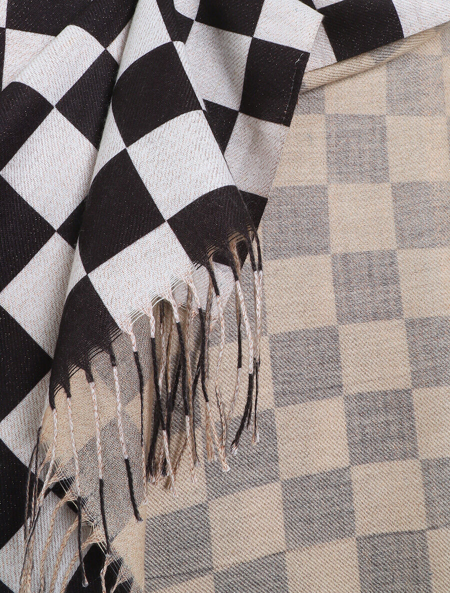 Echarpe motif damier - Noir - 3