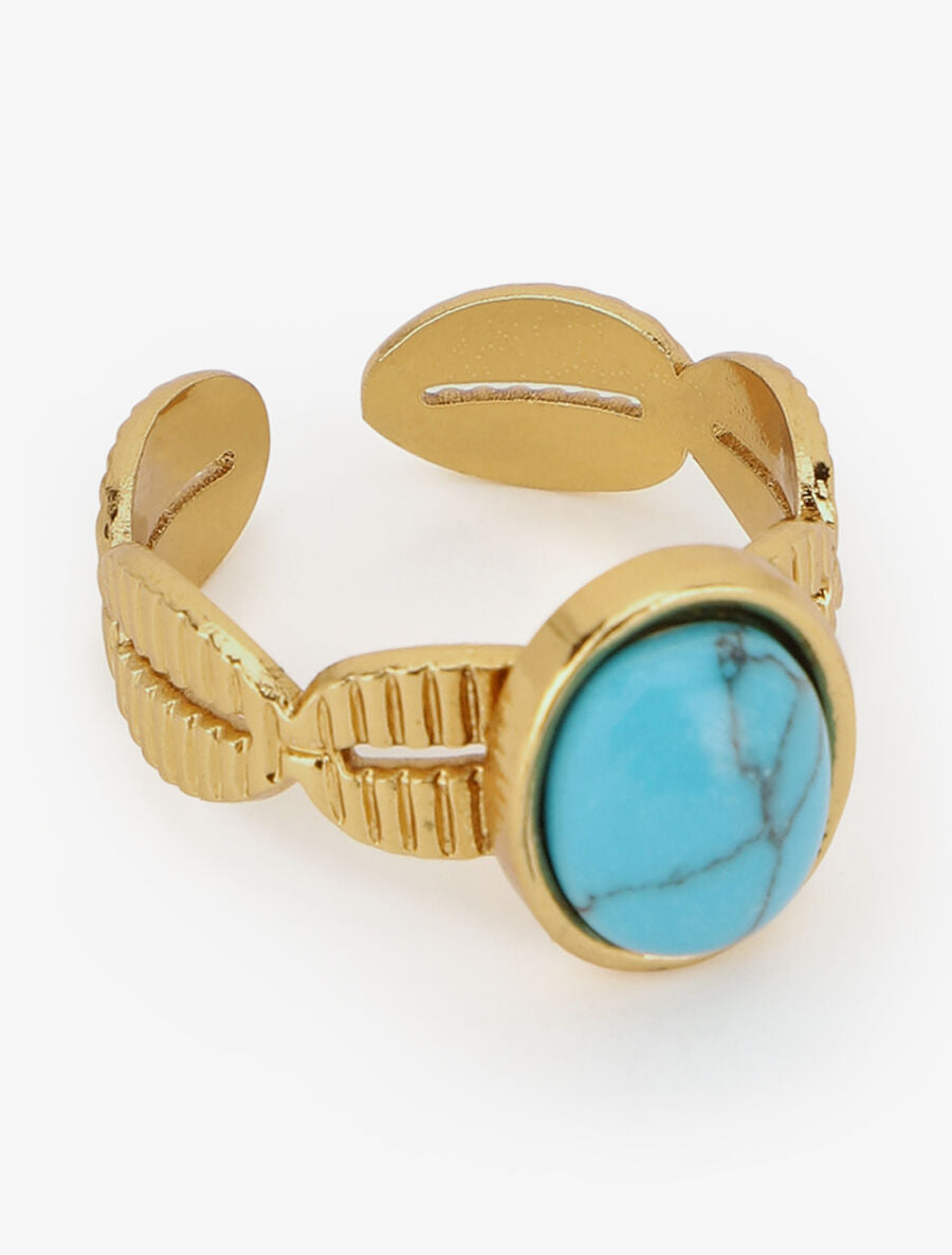 Bague ajustable dentelée à pierre - Or/turquoise - 2