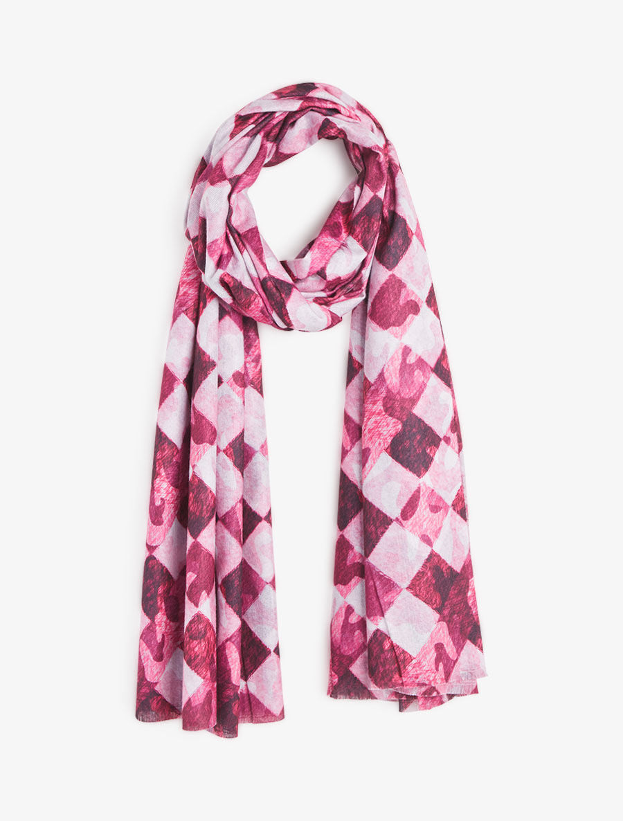 Foulard imprimé graphique et bords effilochés - Fushia - 4