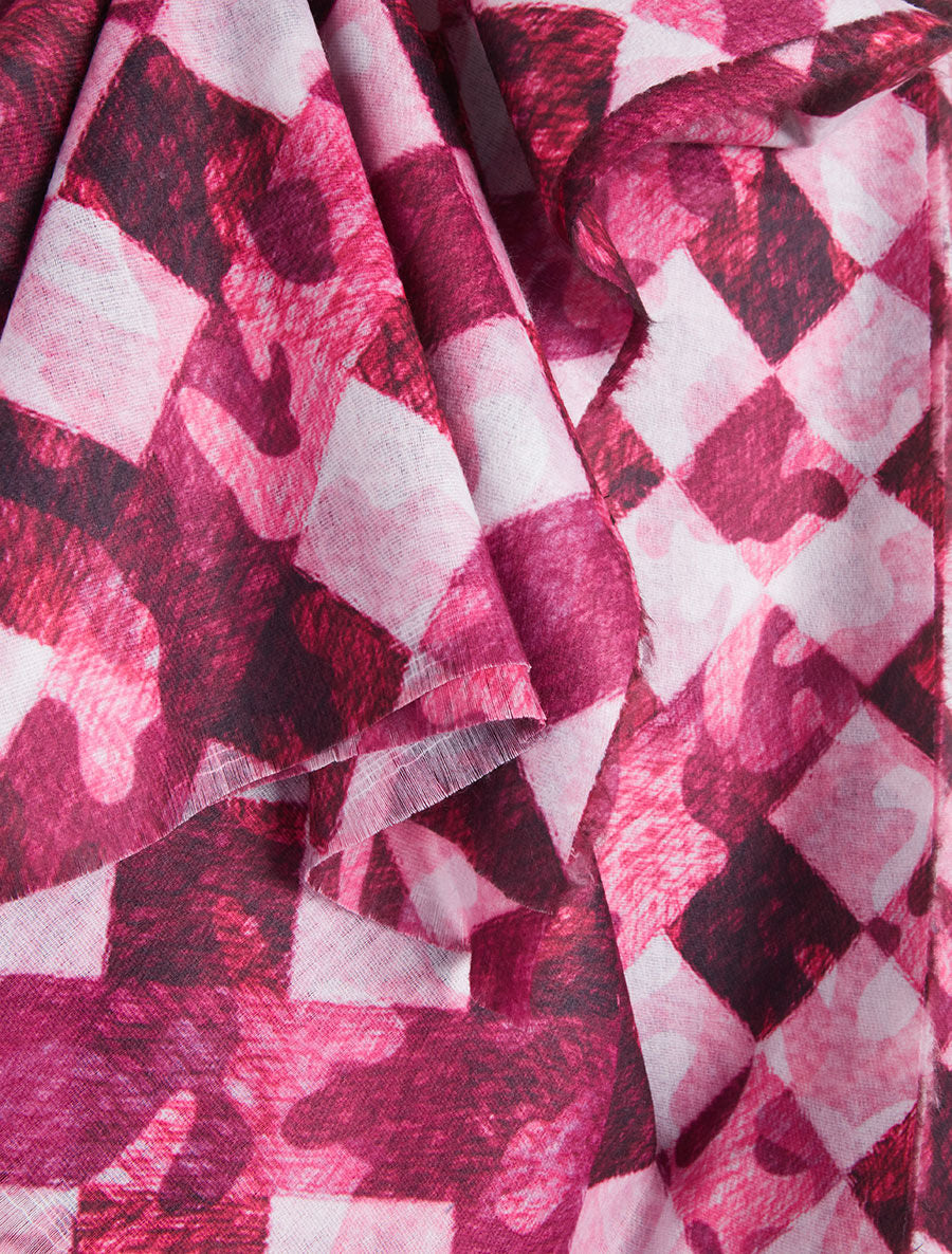 Foulard imprimé graphique et bords effilochés - Fushia - 3