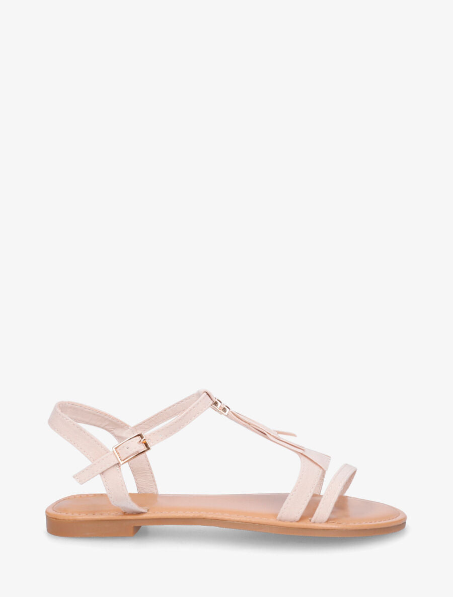 Nu-pieds à franges à empiècement métal - Beige - 5