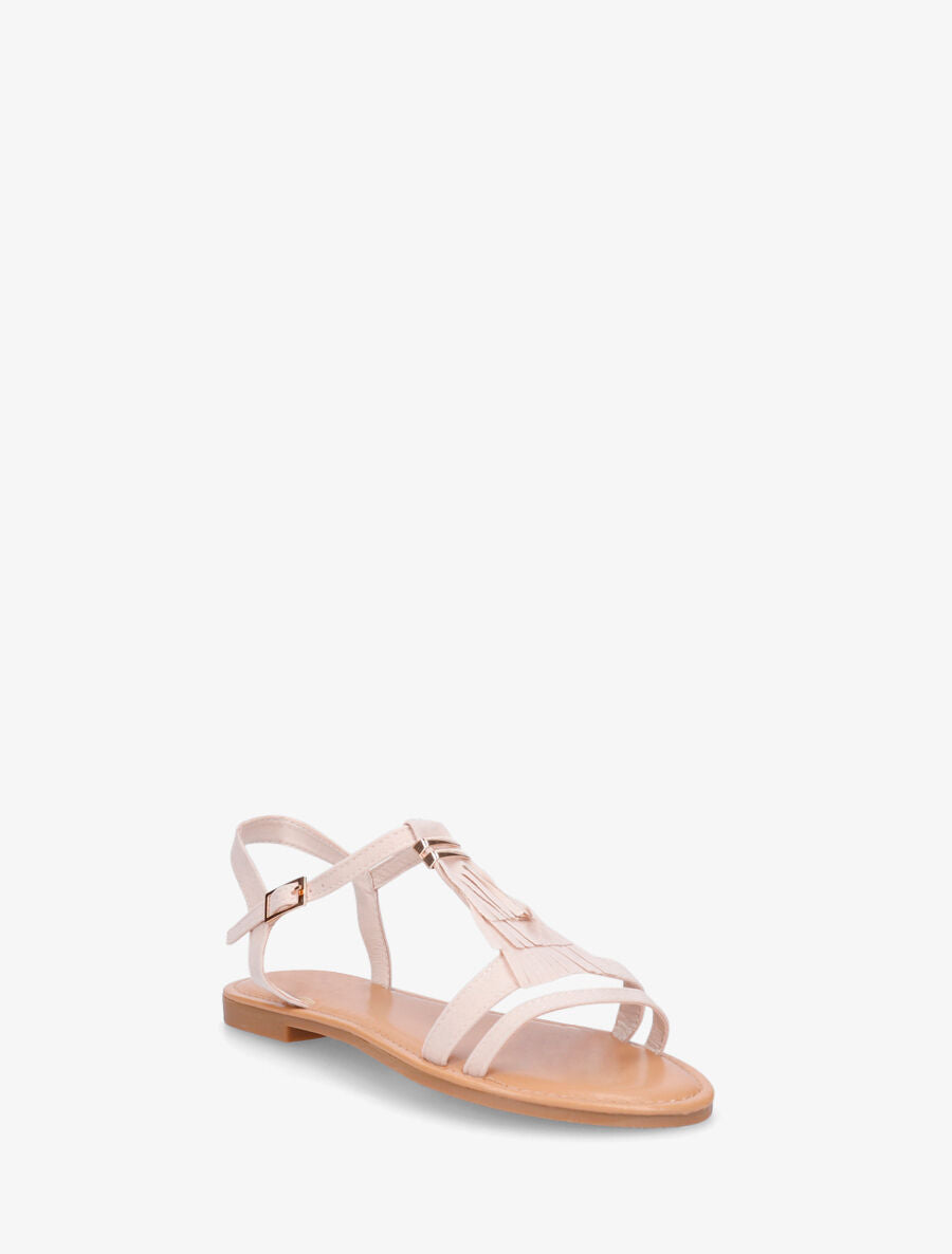 Nu-pieds à franges à empiècement métal - Beige - 2