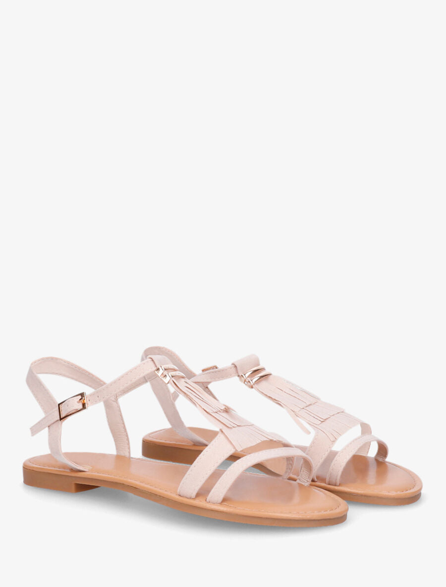 Nu-pieds à franges à empiècement métal - Beige - 4