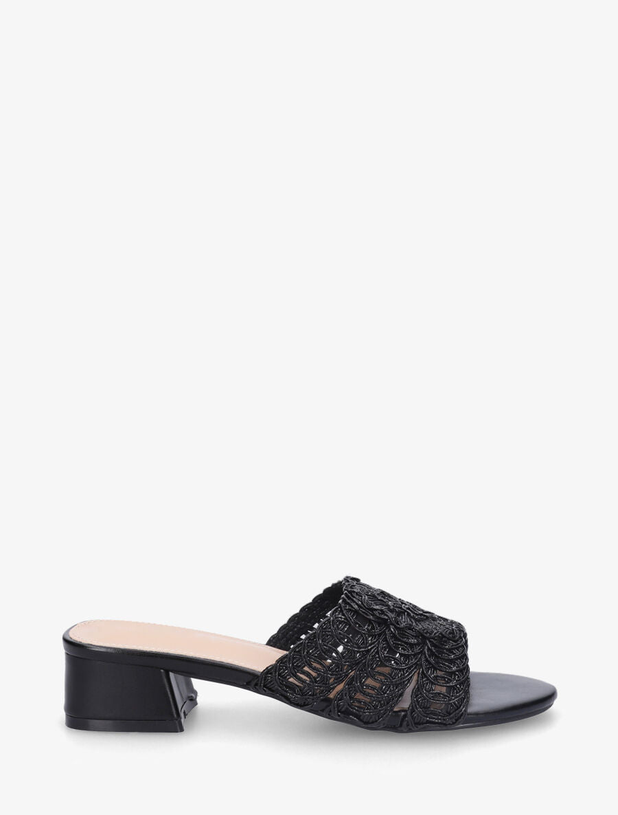 Mules style macramé en simili - Noir - 1