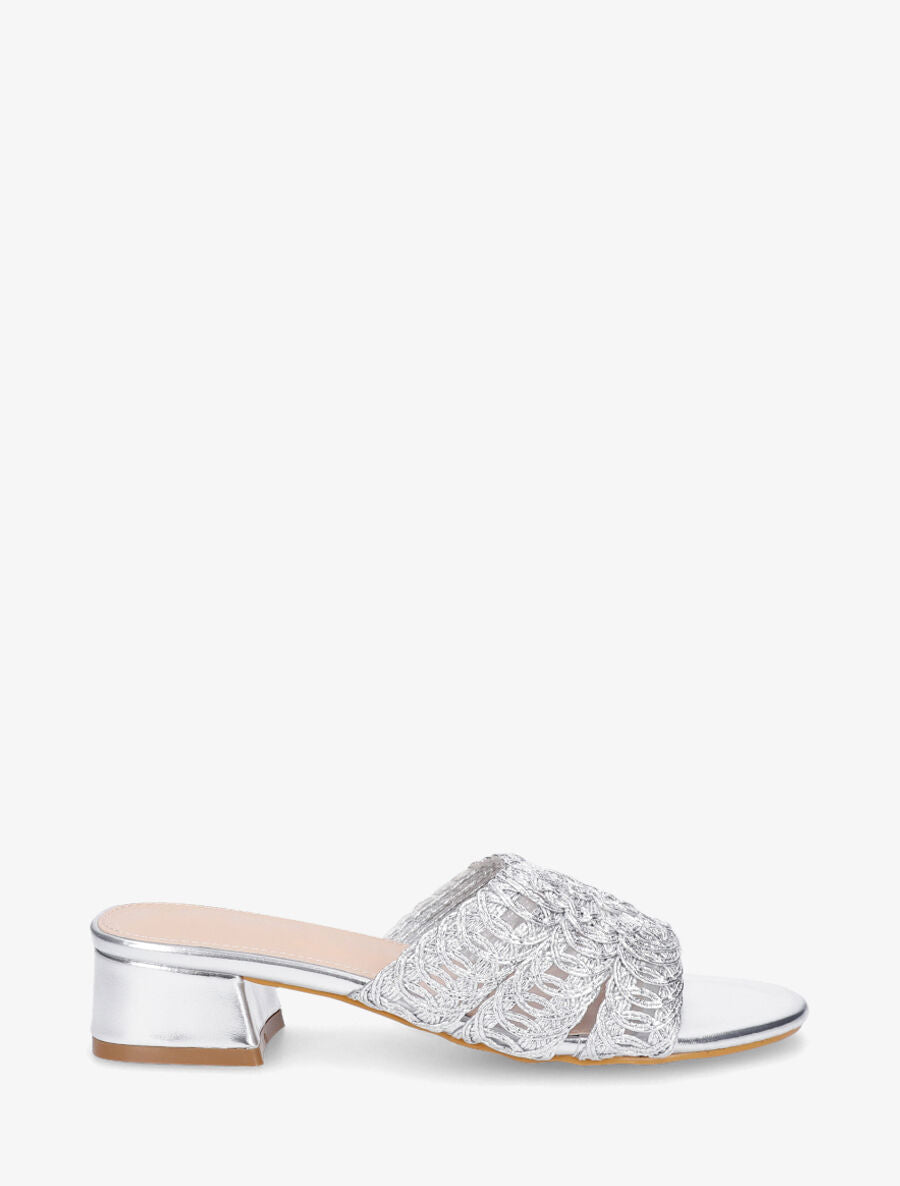 Mules style macramé en simili - Argent - 1