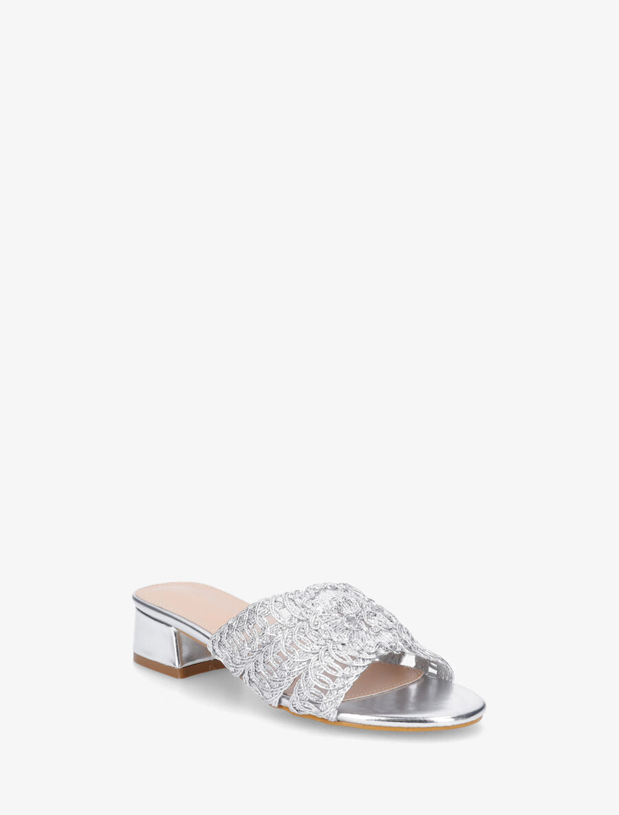 Mules style macramé en simili - Argent - 2