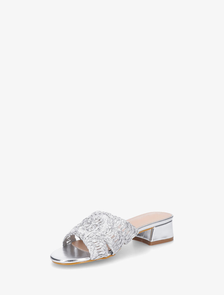 Mules style macramé en simili - Argent - 3