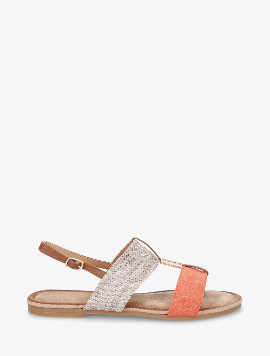 Nu-pieds en suédine et raphia à bijou - Orange - 1
