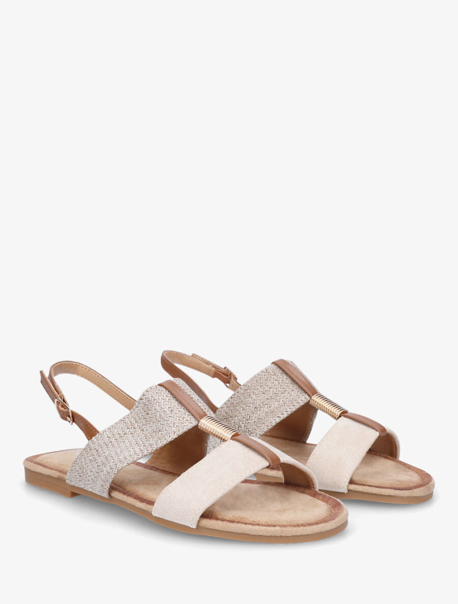 Nu-pieds en suédine et raphia à bijou - Beige - 5