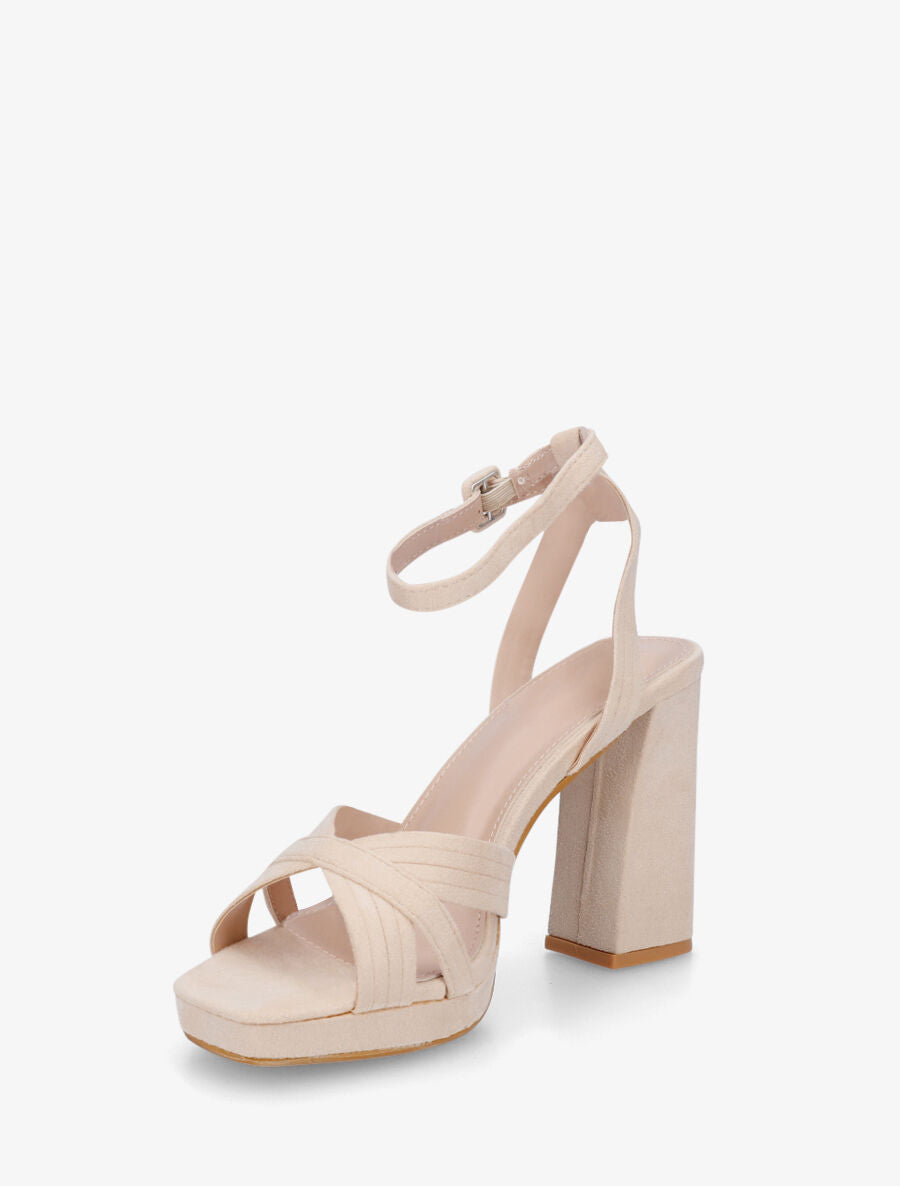 Sandales à talon en suédine - Beige - 3