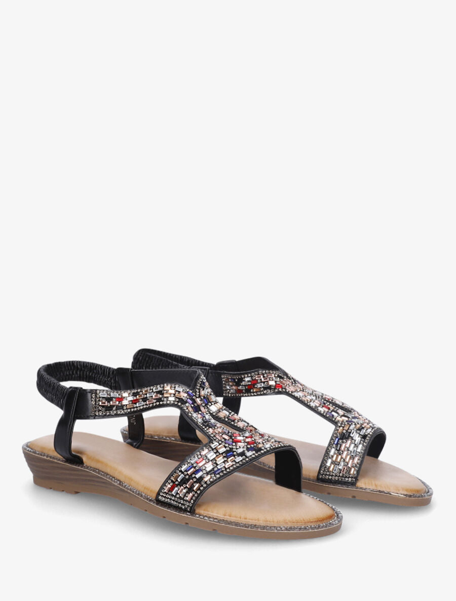 Nu-pieds élastiquées à strass - Noir - 4